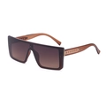 Brown gradient square sunglasses with trendy gold chain detail on transparent temples - Grey Brown
