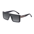 Oversized black square sunglasses with gradient gray lenses and gold chain temples - Gradient Grey