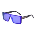 Flat top oversized square sunglasses with blue purple mirror lenses and gold chain temples - Blue Film