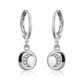 Silver mini geometric hoop earrings with crescent moon zircon charm pendants - Silver Moon Round Pendant Earring (EP5202)