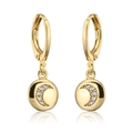 Golden huggie hoop earrings with moon pendants and pavé-set cubic zirconia stones - Gold Moon Round Pendant Earring (EP5202)