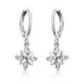Mini floral zircon huggie earrings with silver petals and sparkling marquise stones - Silver Flower Pendant Earring (EP5215)
