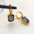Gold-plated hoop earrings featuring a rectangle grey zircon stone drop pendant - Smoke