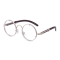 Lunettes rondes rétro avec monture dorée et branches en grain de bois marron foncé - C5 Argent/Blanc Transparent (Anti-Lumière Bleue)