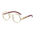 Lunettes de soleil rondes rétro en métal doré avec branches en bois brun-rouge - C2 Or/Blanc Transparent (Anti-Lumière Bleue)