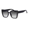 Fashionable oversized cat eye sunglasses with black frames and gold metal accents - Bright Black Gradient Gray