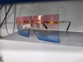 Oversized square sunglasses with pink to blue gradient lenses and gold metal frame bridge - Blue-Pink Gradient