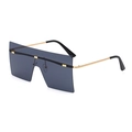 Oversized square sunglasses with dark grey-blue lens and gold metal bridge detail - Dark Grey