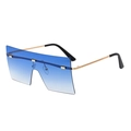 Oversized rimless sunglasses with blue gradient lenses and gold metal frames - Blue