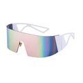 Lunettes de cyclisme blanches surdimensionnées avec verres irisés et branches ajourées - C12 Cadre Blanc Barbie Rose