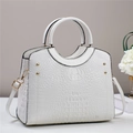Elegant white crocodile embossed leather tote bag with gold hardware and shoulder strap - Off-white