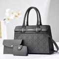 Ensemble de sacs gris 3 pièces avec motif matelassé et bordure en cuir crocodile - Gris
