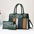 Deep green 3-piece handbag set featuring striped weave pattern and gold hardware - Green