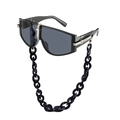 Oversized black square sunglasses with chunky acrylic chain strap and grey lenses - Black