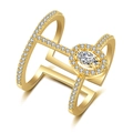 Macro detail of gold layered ring with marquise cut zircon and micro pavé accents - Gold