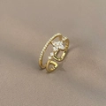 Bague double couche en zircon avec motif floral marquise sur fond texturé élégant - Style Ouvert Étoile Double Couche / Or