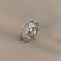 Bague double couche en argent avec zircon étoilé et finition polie pour femme - Style Ouvert Étoile Double Couche / Argent