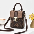 Vintage bruine crossbody telefoontas met letterprint en stijlvolle gouden gesp - Koffie & Khaki
