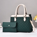 Dark green 2-piece tote bag set with geometric patterns and off-white handles - Green