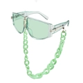 Translucent light green oversized sunglasses with matching thick decorative resin chain - Lake Green