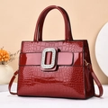 Deep red crocodile texture patent leather handbag with a sparkling rhinestone buckle - Burgundy