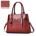 Deep red patent leather tote bag with lizard texture stitching and golden hardware - Wine Red
