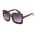 Occhiali da sole oversize leopardati con lenti sfumate viola e decorazione in metallo T - Lenti Grigie Leopardate