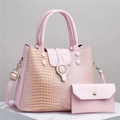 Set borsa tote rosa con motivo a coccodrillo, logo M in metallo e tracolla regolabile - Rosa