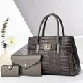 Three-piece grey crocodile pattern tote bag set with metal twist lock and minimalist design - Gray