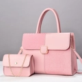 Detailed view of pink tote and matching chain bag set with elegant gold buckles - L28 W11 H18 / Pink