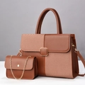 Brown leather and fabric patchwork tote bag set with matching chain shoulder bag - L28 W11 H18 / Earthy Yellow