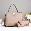 Ensemble de 3 sacs à main marron moka pour femme avec boucle dorée en métal B - Kaki
