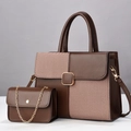 Brown patchwork handbag set with checkered pattern and matching small chain bag - L28 W11 H18 / Coffee