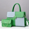 Green and blue contrast faux leather tote bag set with mini gold chain shoulder bag - L28 W11 H18 / Green