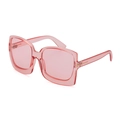 Occhiali da sole quadrati rosa con montatura trasparente e dettagli a T dorati - Rosa Trasparente
