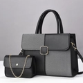 Chic two-piece handbag set featuring black leather and grey fabric patchwork with gold hardware - L28 W11 H18 / Black