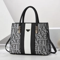 Fashionable contrast color tote bag with letter print and metal triangle detail - Black