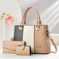 Set di borse tre pezzi in pelle con design patchwork a tre colori e grande capienza - Cachi