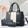 Set chic 3-in-1 con borsa shopping tricolore, pochette a busta e piccolo portamonete - Blu
