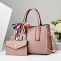 Rosa Handtaschen-Set mit Litschi-Muster, dekorativem Seidentuch und goldenen Nieten - Rosa