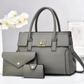 Graues 3-teiliges Handtaschen-Set aus strukturiertem Leder mit Shopper und Clutch-Tasche - Grau