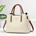 Borsa a mano minimalista beige e marrone in pelle con tracolla e grande capacità - Bianco Sporco