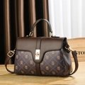 Classic PU leather handbag with brown monogram pattern and gold hardware closure - Style 1 Coffee / Length 24 Height 16 Depth 8