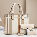 Set borse donna 3 pezzi con tote intrecciata, borsa a tracolla e portafoglio in beige - Bianco Sporco