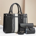 Set di tre borse da donna a righe con borsa tote, pochette e tracolla rimovibile - Nero