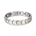 Bracciale magnetico da uomo in acciaio argento e oro con pietre terapeutiche - Argento e Oro