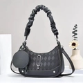 Quilted black hobo bag with scrunchie handle and detachable round coin purse set - Gray