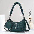 Elegant dark green quilted hobo bag with cloud handle and round coin purse attachment - Green