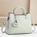 Mint green litchi texture crossbody bag with woven handle and chain detail - Blue-Grey