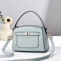 Light blue lychee pattern faux leather tote bag with gold hardware and shoulder strap - Sky Blue